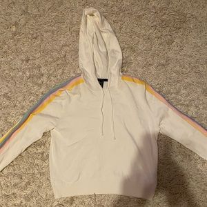 Selling this Forever 21 cropped white striped colorful hoodie :)
